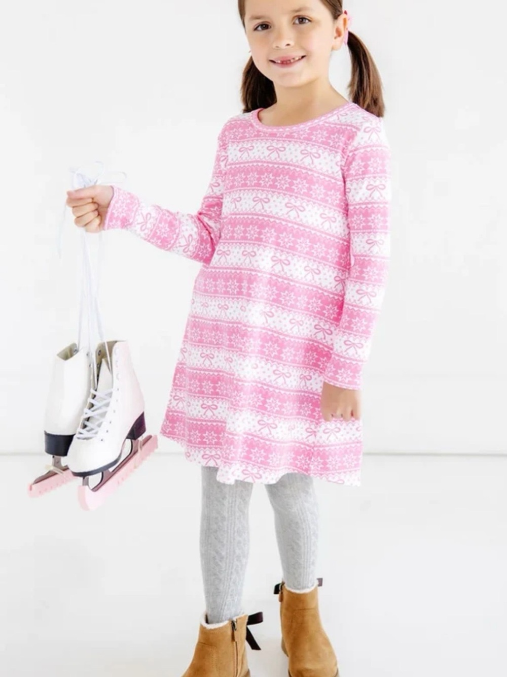 The Beaufort Bonnet Company Pink & Cream Fair Isle Long-Sleeve Dress